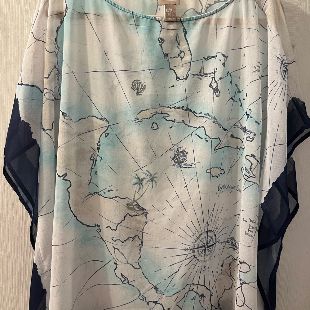 Chico’s Map Print Sheer Top